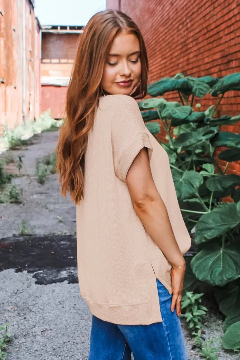 Jet Stream Textured Knit Round Neck Short Sleeve Top for Summer - Love Salve